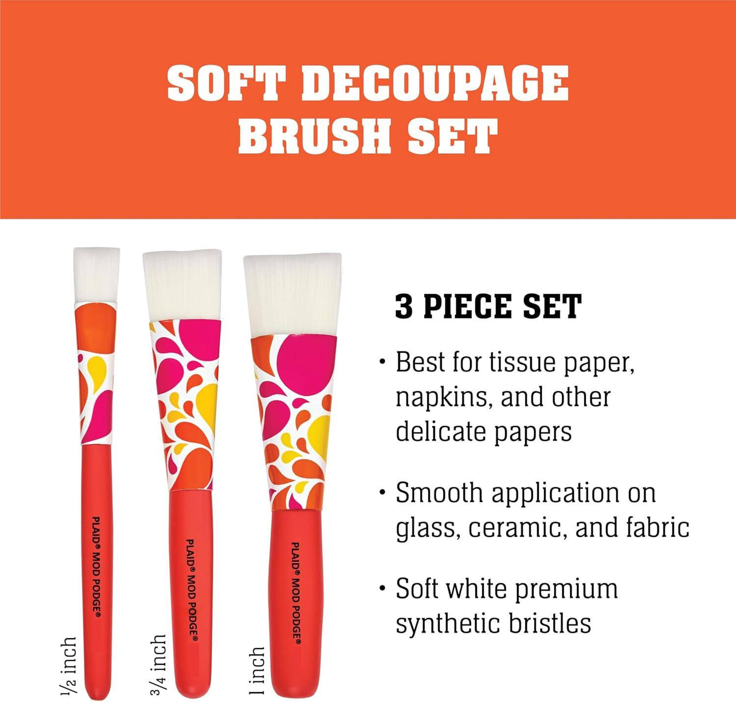 image:imageMod Podge Dishwasher Safe Decoupage Set Includes 3 Soft Bristle Brushes Perfect for DIY Arts and Crafts Projects