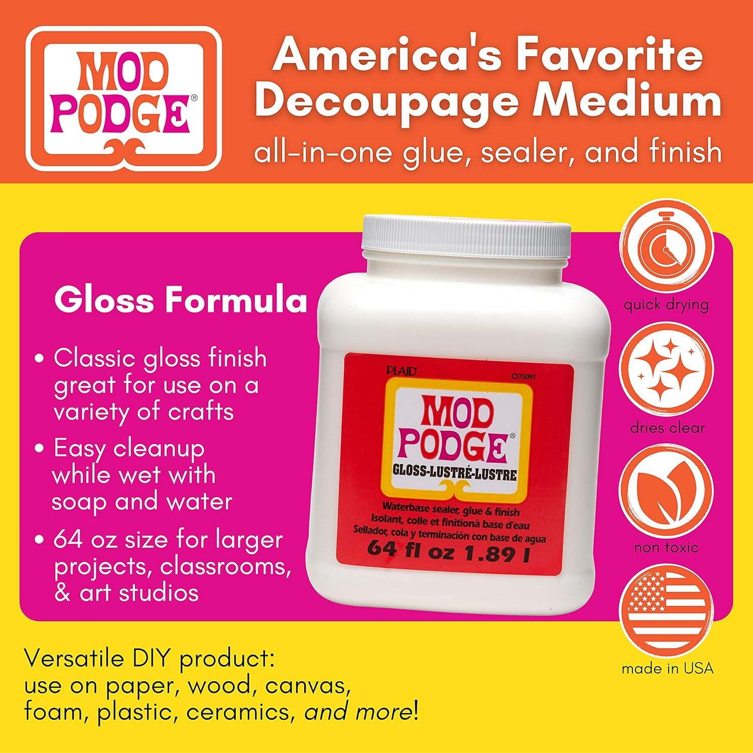 image:imageMod Podge Gloss Sealer Glue amp Finish AllinOne Craft Solution Quick Dry Easy Clean for Wood Paper Fabric amp More NonToxic Craft with Confidence Made in USA 64 oz Pack of 164 oz