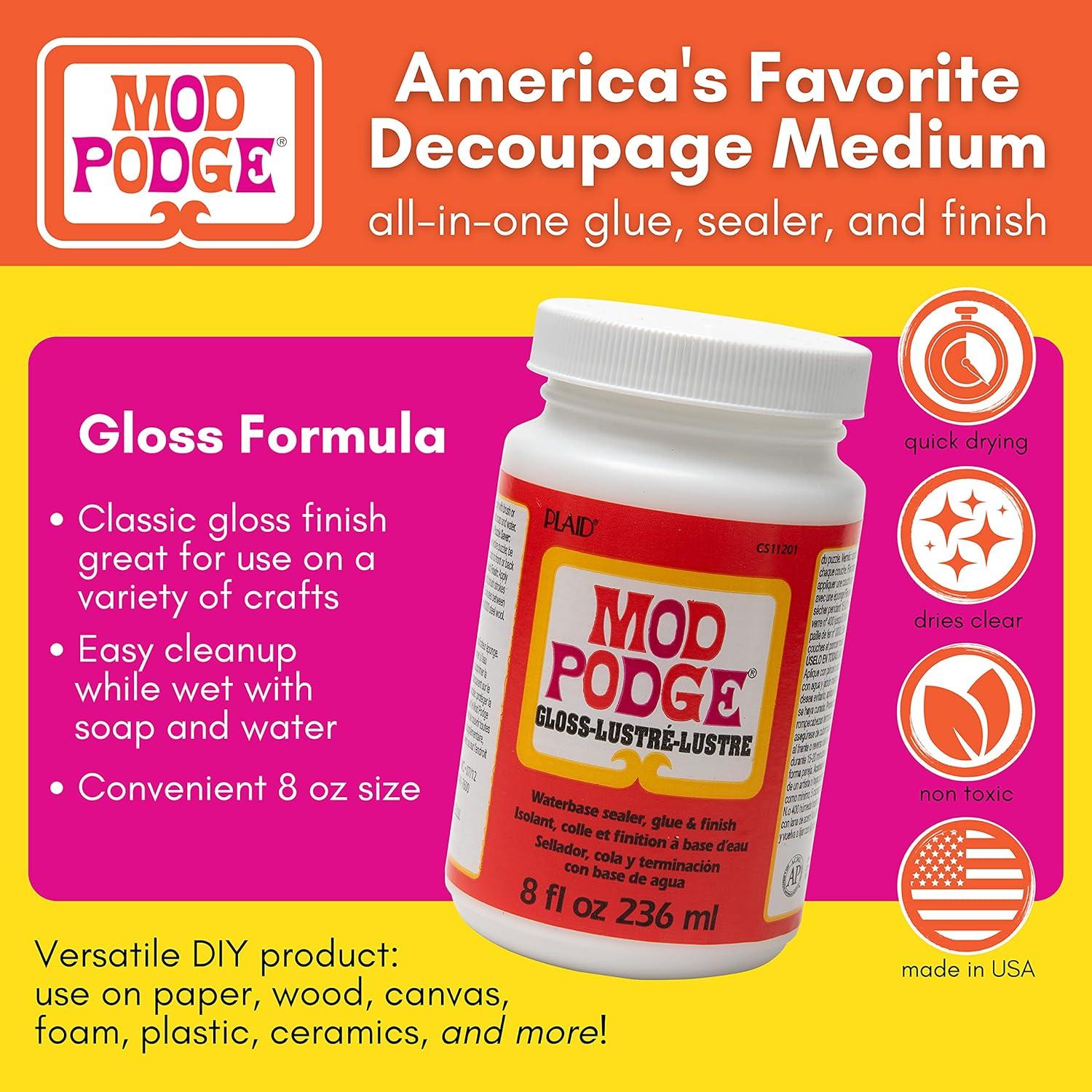 image:imageMod Podge Gloss Sealer Glue amp Finish AllinOne Craft Solution Quick Dry Easy Clean for Wood Paper Fabric amp More NonToxic Craft with Confidence Made in USA 64 oz Pack of 18 oz