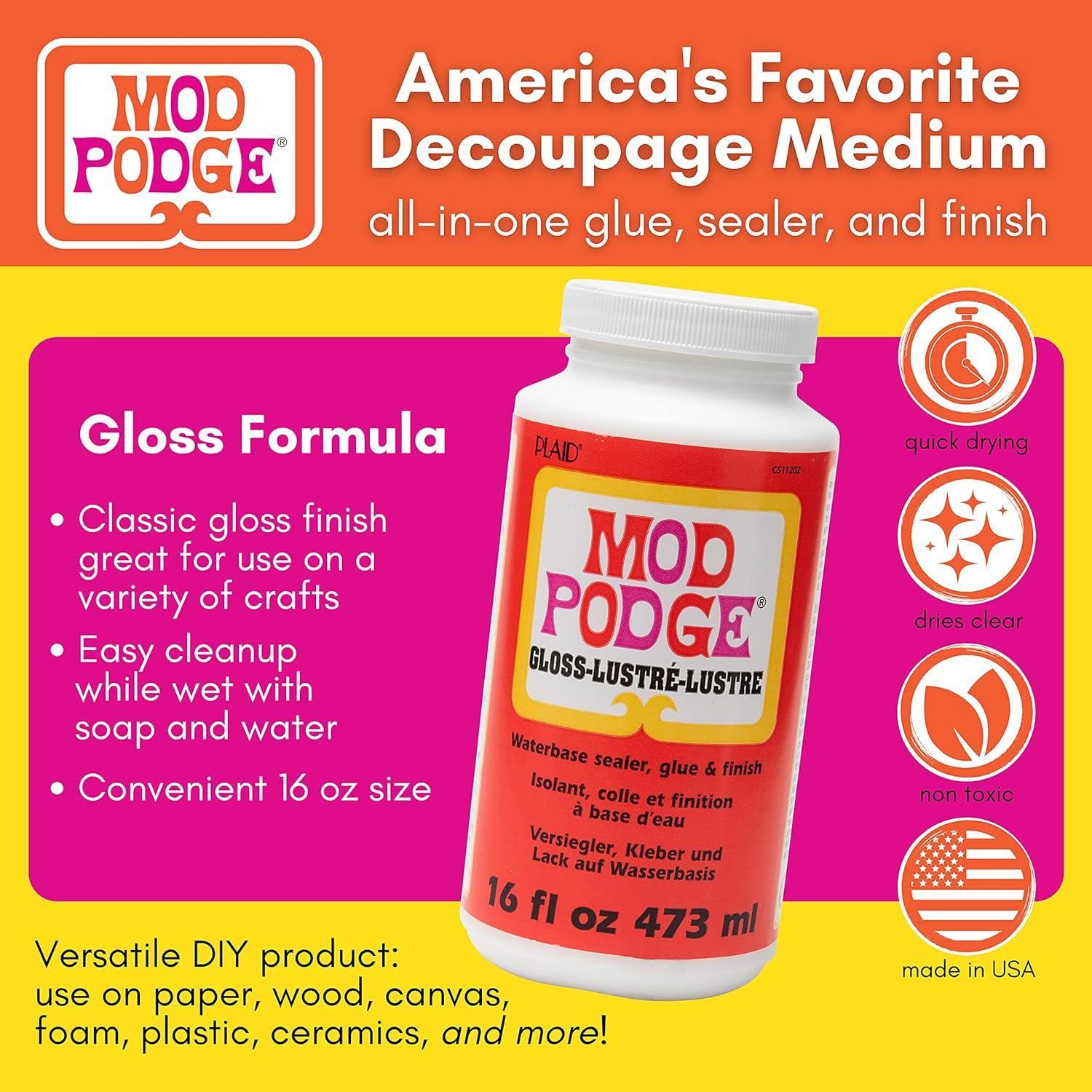 image:imageMod Podge Gloss Sealer Glue amp Finish AllinOne Craft Solution Quick Dry Easy Clean for Wood Paper Fabric amp More NonToxic Craft with Confidence Made in USA 64 oz Pack of 116 oz