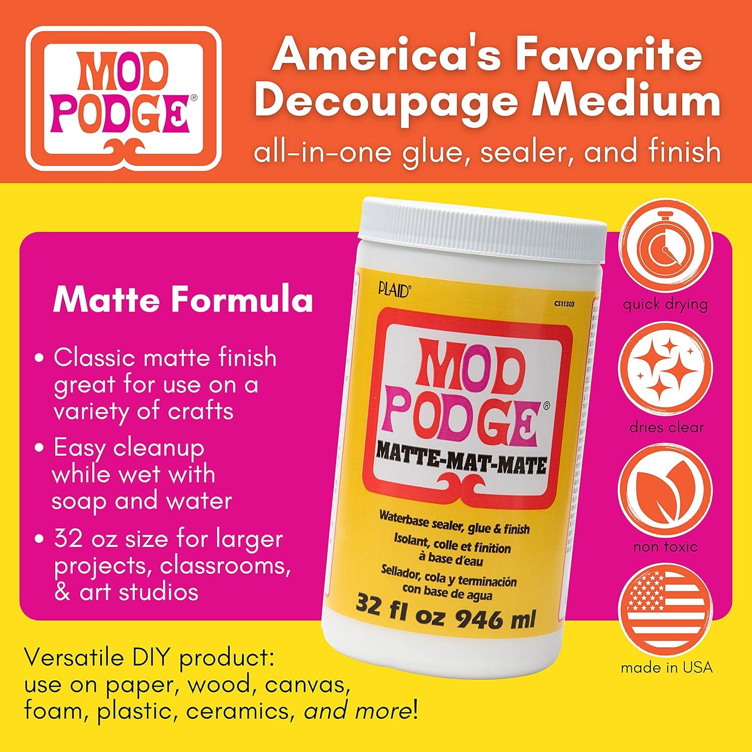image:imageMod Podge Matte Sealer Glue amp Finish AllinOne Craft Solution Quick Dry Easy Clean for Wood Paper Fabric amp More NonToxic Craft with Confidence Made in USA 32 oz Pack of 132 fl oz