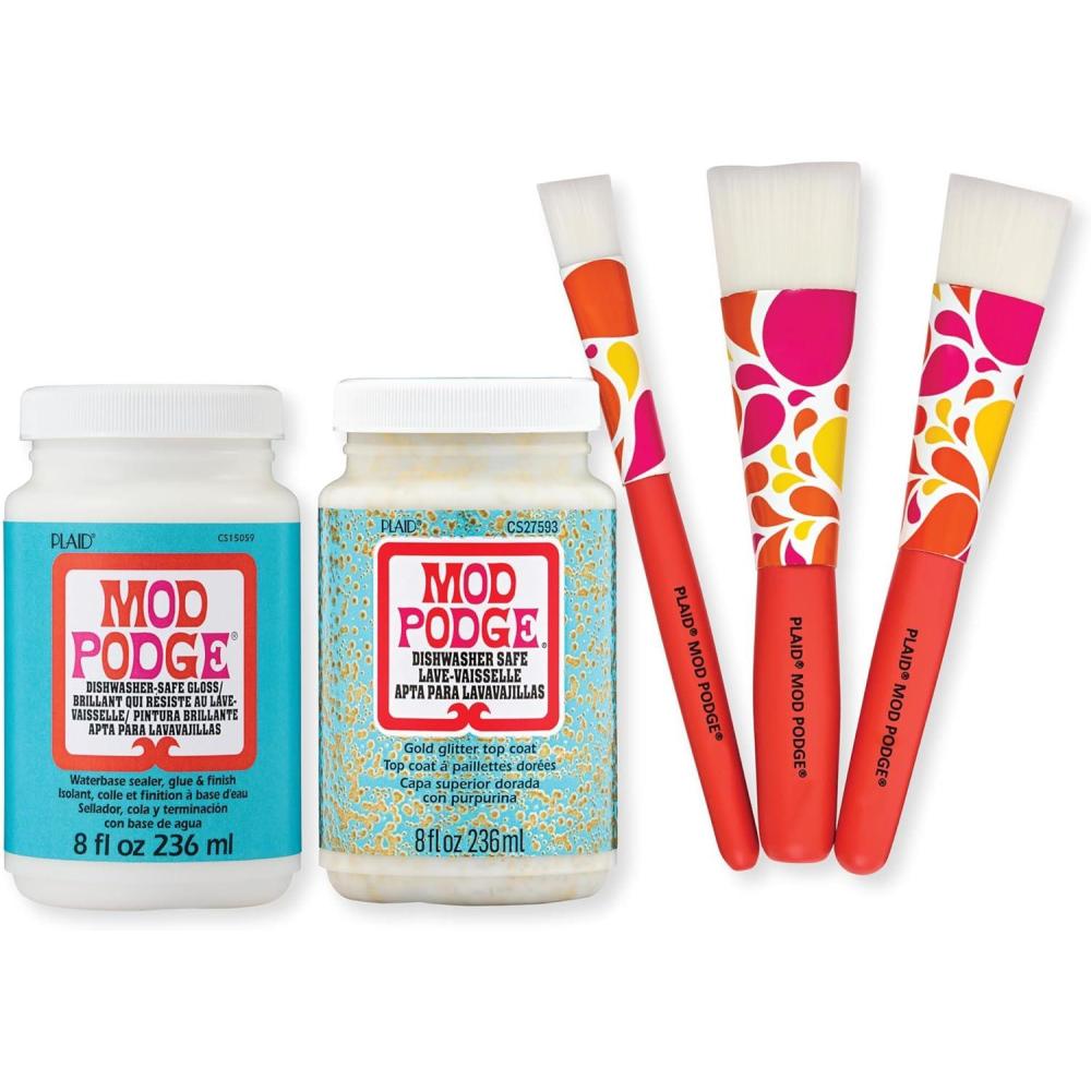 image:imageMod Podge Dishwasher Safe Decoupage Set Includes 3 Soft Bristle Brushes Perfect for DIY Arts and Crafts Projects