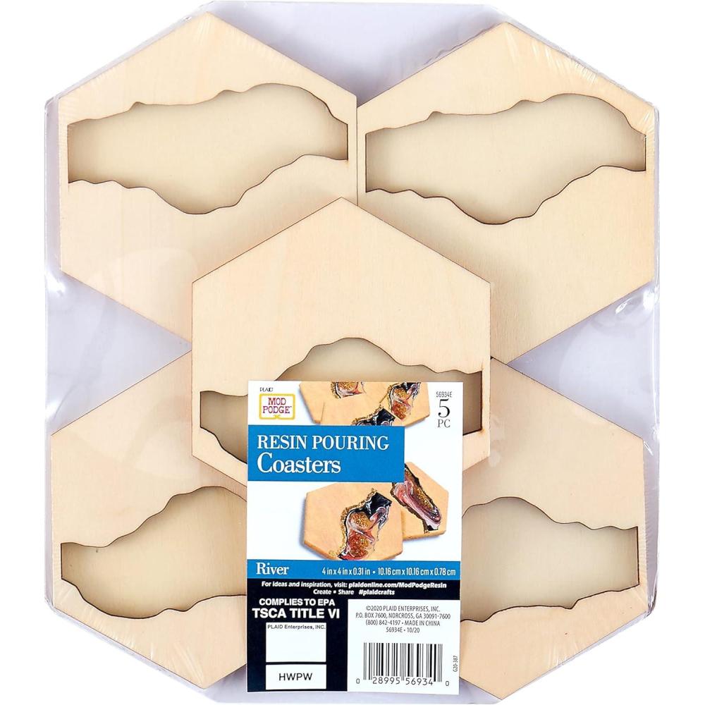 image:imageMod Podge Resin Wood Coaster River Set of 5 Resin Pouring Coaster Kit Pouring Surface for Epoxy Resin DIY Wood Pouring Craft Supplies for Resin Arts and Crafts 56934E