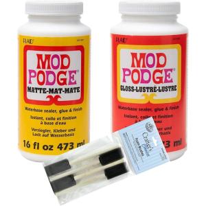 Mod Podge Complete Decoupage Kit-Two 16oz Bottles Waterbase Sealer/Glue (Matte Gloss Finish) with 4-pk Foam Brush Set, Clear(Crafter’s Choice Brushes)
