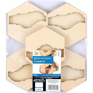 Mod Podge Resin Wood Coaster, River Set of 5 Resin Pouring Coaster Kit, Pouring Surface for Epoxy Resin, DIY Wood Pouring Craft Supplies for Resin Arts and Crafts, 56934E